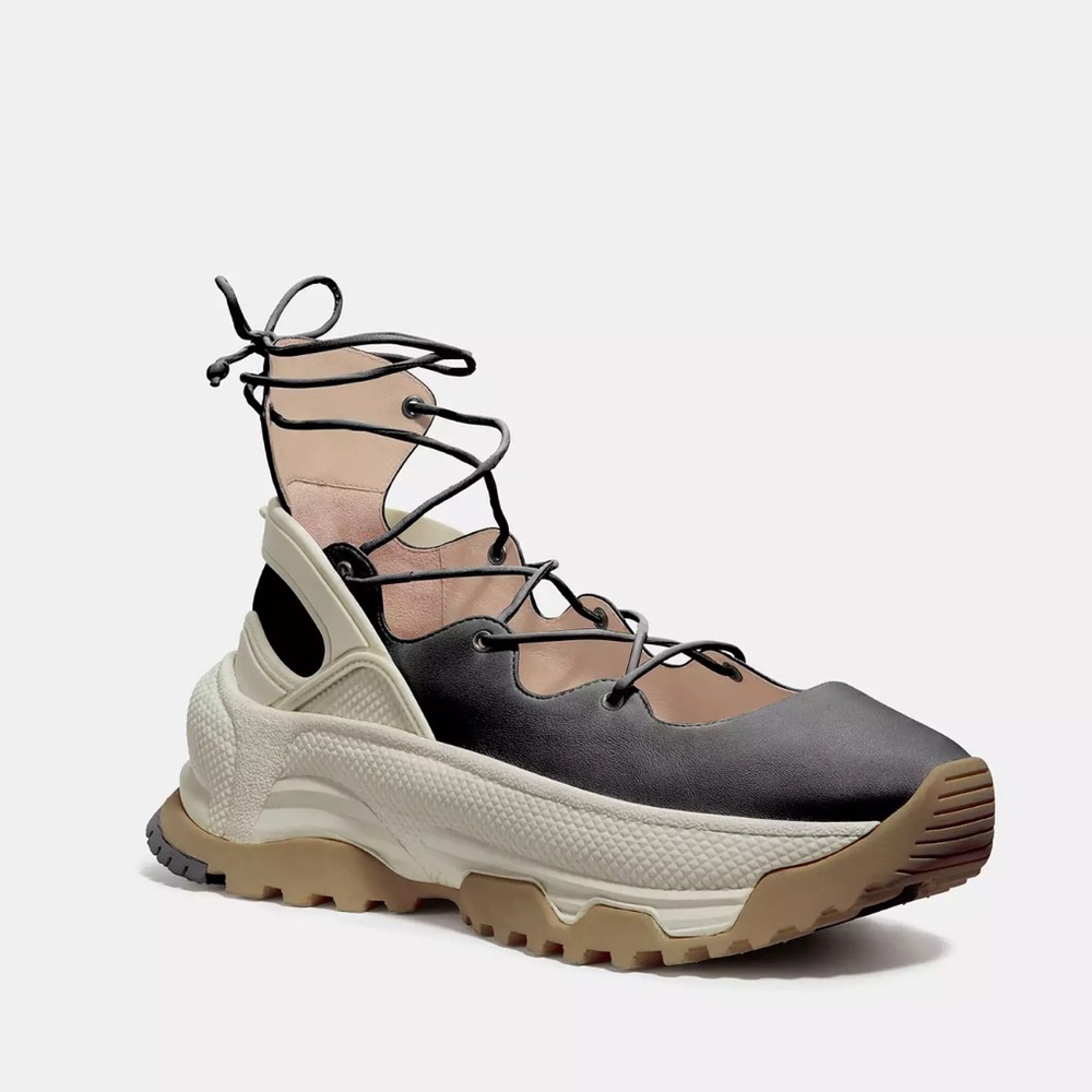 Coach Black and Cream Lace Up Ballerina Sneaker